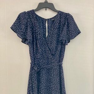 Navy Polka Dot Fit and Flare Dress - Three Pink Hearts